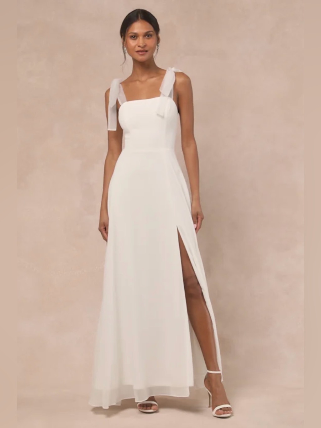 Lulu’s Radiant Romance White Tie-Strap Maxi Dress
